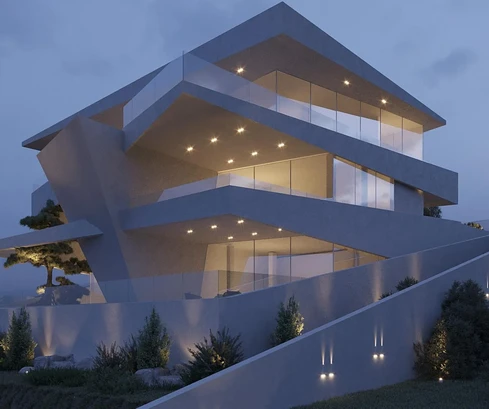 Labin, Umgebung, exklusive Designervilla mit Panoramablick auf die Inseln und einem Dachpool