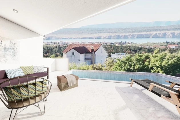 Maison jumelée moderne à vendre avec piscine et vue panoramique en Croatie