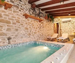 Istria, Gračišće, stone rustic villa with indoor and outdoor pool, sauna and parking