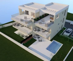 Vodice – dwupoziomowe mieszkanie z tarasem na dachu, 750 m od plaży