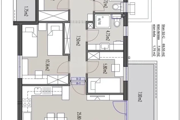 Podstrana, appartamento di 3 locali 75,2 m2, a 100 m dal mare, vista mare