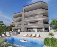 Split, Slatine, pohodlný 2-izbový apartmán 117 m2, otvorený výhľad na more, bazén
