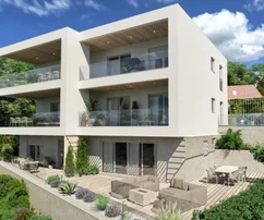 Kastav, Brestovice, nový luxusný štvorizbový byt s výhľadom na more a záhradu