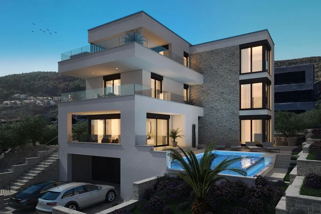 Moderní vila na prodej ve Vinjeraci s výhledem na moře v Chorvatsku
