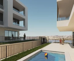 Zadar, Vinjerac, appartamento C2 con due camere da letto, piscina e giardino, piano terra