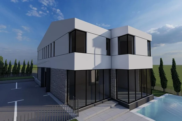 Malinska, modern two-storey new building with swimming pool