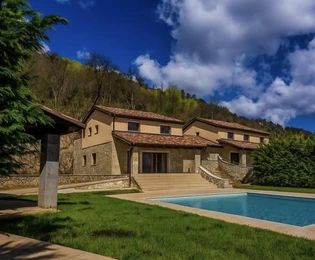 Ičići, Poljane, villa bifamiliare con piscina, vista panoramica e ampio giardino