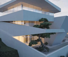 Labin, dintorni, esclusiva villa di design con vista panoramica sulle isole e piscina sul tetto