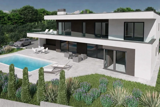 Istria, oblasť Umag, luxusná vila s bazénom a panoramatickým výhľadom na more