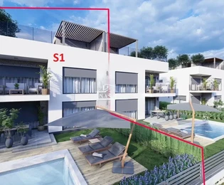 Vodice - dvojdom S1 s bazénom a strešnou terasou