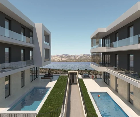 Zadar, Vinjerac, two-bedroom apartment A2 with pool and garden, ground floor