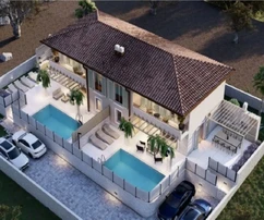 Neues Doppelhaus mit Pool und Garten, 700 m vom Meer entfernt!
