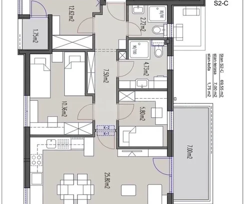 Podstrana, apartamento de 3 habitaciones de 75,2 m2, a 100 m del mar, con vistas al mar