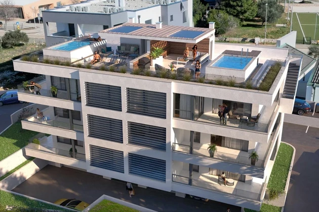 Pag, Povljana, attico con piscina e vista mare, 140 m²