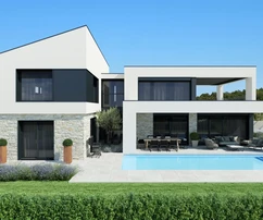 Istrie, Poreč, moderní vila s vyhřívaným bazénem a výhledem na moře
