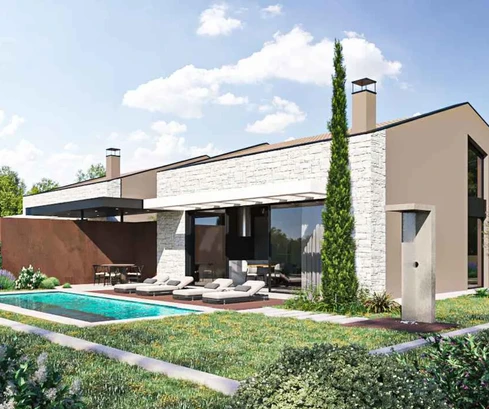 Istrie, Poreč, maison en pierre avec piscine et galerie