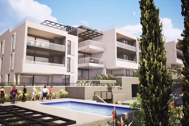 Trogir, Saldun, 2pokojový byt 75m2 + zahrada 48m2, novostavba, výhled na moře