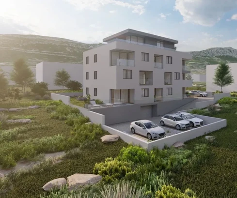K. Lukšić, appartamento bilocale di 59,2 m² al piano terra di un edificio nuovo, a 600 m dal mare
