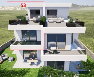 Tribunj, Sovlje – apartmán se střešní terasou, výhledem na moře