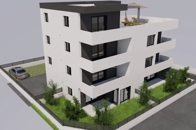 Trogir, apartamento de 1 dormitorio 43 m2, planta baja + jardín 68 m2, + parking cubierto 36 m2