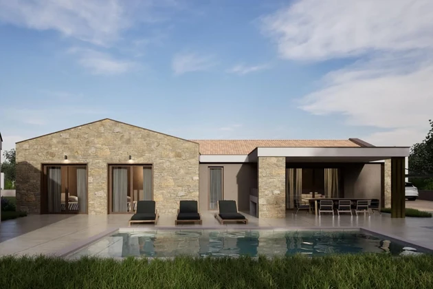 Istria, near Barban, modern stone house with pool, three bedrooms and three bathrooms