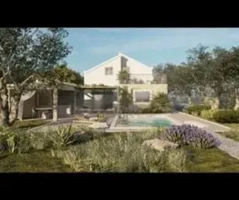 Марина, Позорац, строительный участок 1233 м² с проектом, 1,7 км от моря