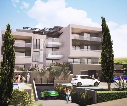 Trogir, Saldun, 2 hálószobás apartman, 68 m2, új építésű, tengerre néző, úszómedence