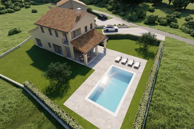 House under construction surrounded by beautiful greenery, Buzet, Istria