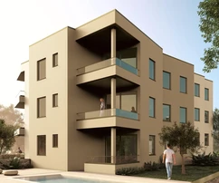 Vodice, modern new build, apartment with swimming pool and private garden, 300 m from the sea, PR1