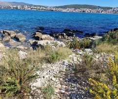 Čiovo, okres G, stavební pozemek 1228 m2, PRVNÍ ŘADA U MOŘE!!!