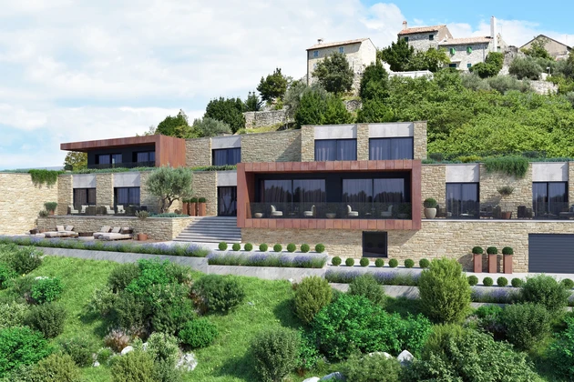 Istrie, Kaštel: Stavební pozemek s povolením a výhledem na moře