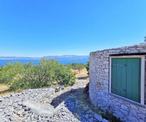 Maison en pierre de Brac et jardin d'oliviers avec vue sur la mer