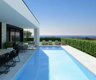 Istria, Parenzo, villa moderna con piscina riscaldata e vista mare