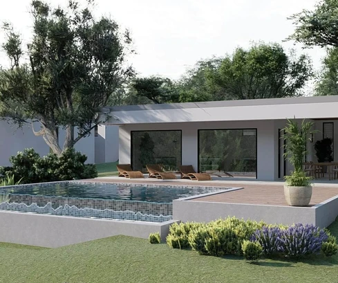 Istria, Labin, modern ground-floor house with a pool, surrounded by nature