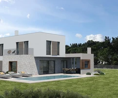 Istria, nowoczesna willa z basenem i widokiem na górę Učka i przyrodę