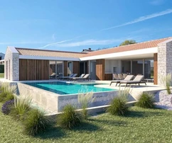 Casa a un piano con piscina e vista mare, Istria, Višnjan