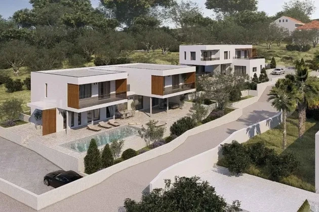 Marina, Vinišće, stavební pozemek 632 m2, se stavebním povolením na vilu