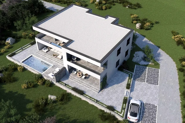 Vodice – terrain avec projet pour un immeuble de 4 appartements