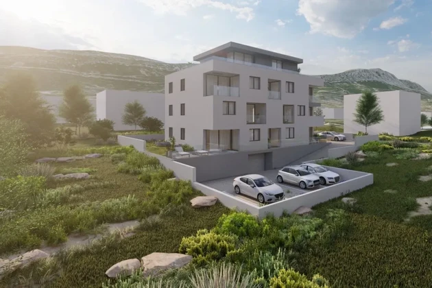 K. Lukšić, apartamento de dos habitaciones de 59,2 m² en la planta baja de un edificio nuevo, a 600 m del mar