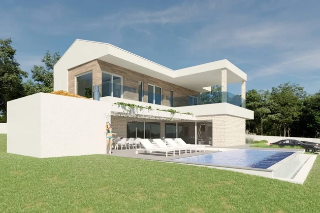 Isztria, Kaštelir: Teraszokkal rendelkező dizájner kővilla