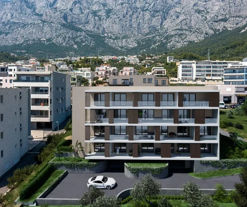 Makarska, apartamento exclusivo de dos dormitorios en edificio de nueva construcción, segundo piso, vista al mar