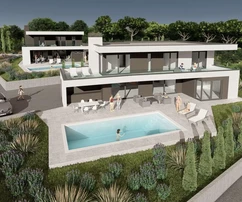 Istria, zona de Umag, villa de lujo con piscina y vistas panorámicas al mar