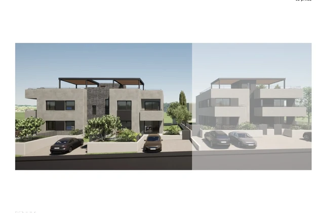 Isztria, Poreč – Modern apartman tetőterasszal és tengerre néző kilátással