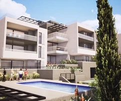 Trogir, Saldun, 2-Zimmer-Wohnung 68m2, neu gebaut, Meerblick, Swimmingpool