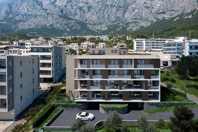 Makarska, apartamento exclusivo de dos dormitorios en edificio de nueva construcción, segundo piso, vista al mar