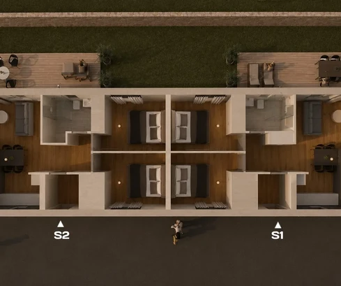 Apartamento con vista al mar a 60 m del mar, 75 m², 1 habitación, Mandre, Pag