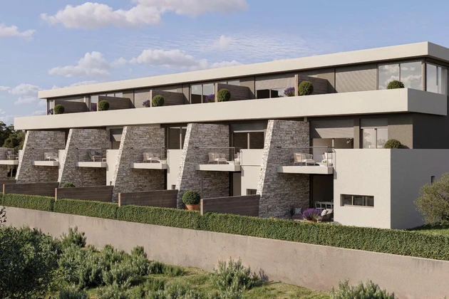 Umag, Zambratija: Nowoczesny dom szeregowy z otwartym widokiem na morze, 300 m od wybrzeża