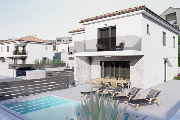 Haus am Meer, Insel Krk, Malinska, Doppelhaushälfte mit Pool in der Nähe des Zentrums!
