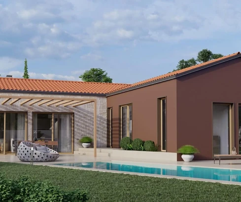 Modern single-story home with a pool for sale in Višnjan in Croatia