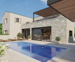 Tinjan, Istrie : Villa en pierre avec piscine et vue